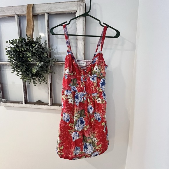 Abercrombie & Fitch Dresses & Skirts - Abercrombie Red Floral‎ Babydoll Mini Tropical Resort Beachy Summer Dress Medium
